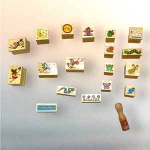 Stamp Lot Fairies 19 Piece Fairy, Animals, Sun, Flower Etc Wood Block Crafts DIY